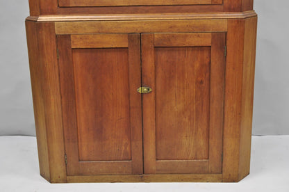 Antique Colonial Primitive Cherry Wood Glass Front Corner China Cabinet Cupboard