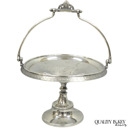 Antique Reed & Barton Victorian Silver Plated Pedestal Brides Basket w/ Handle