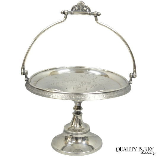 Antique Reed & Barton Victorian Silver Plated Pedestal Brides Basket w/ Handle