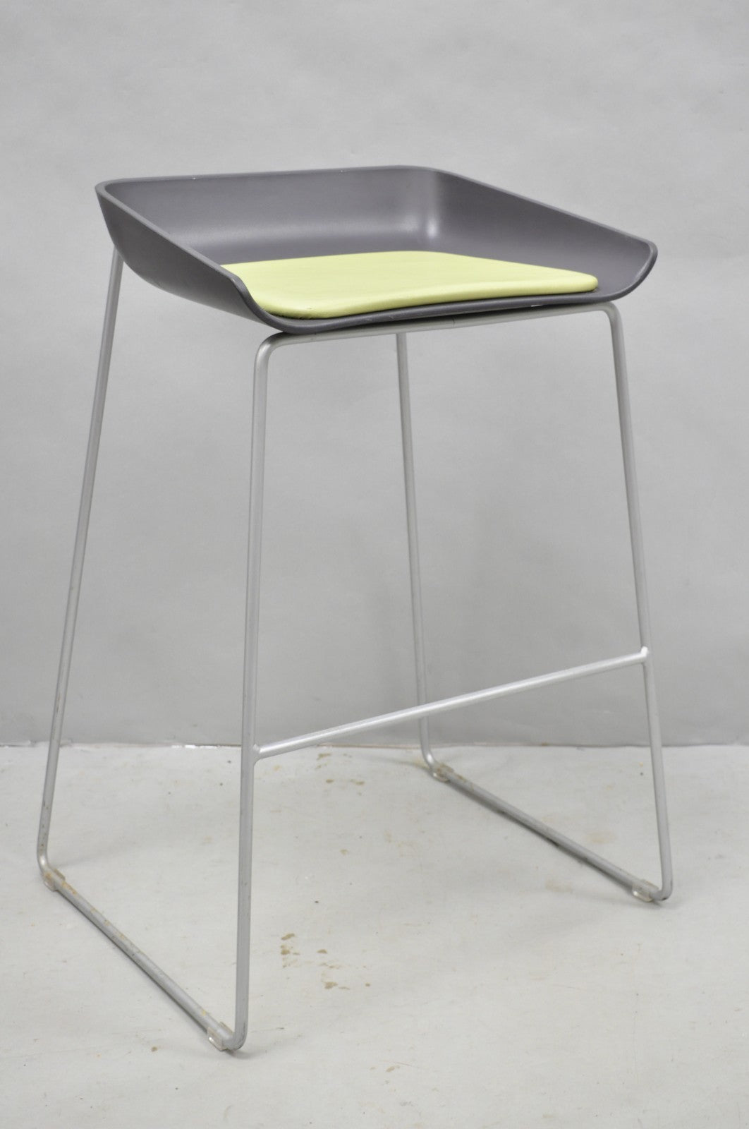 Turnstone by Steelcase Metal Scoop Barstool Stool w/ Green Cushion - Set of 3