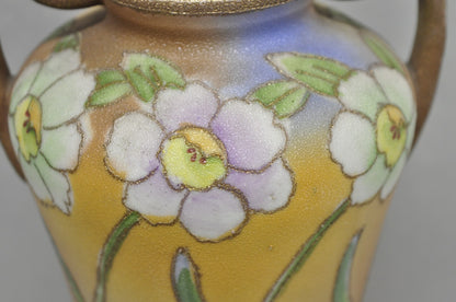 Nippon Coralene Decorated Royal Kinjo Japan Hand Painted Porcelain Handled Vase