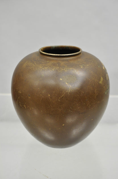Vintage Chinese Bronze Hand Painted Bird Crane Oriental Bulbous Bud Vase