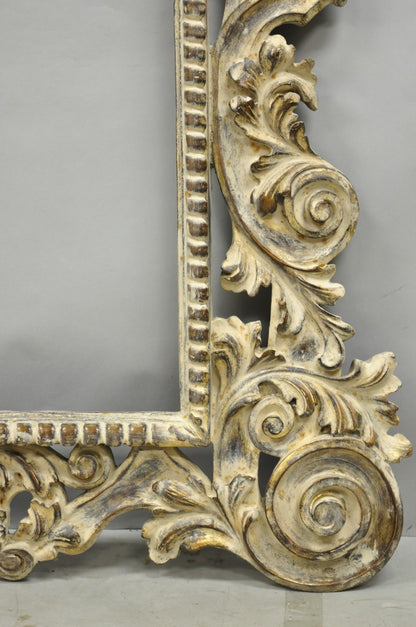 Large 78" Italian Baroque Rococo White Distress Painted Mirror Art Picture Frame