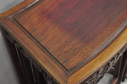 Vintage Chinese Carved Hardwood Curved Frame Nesting Side Tables - Set of 4