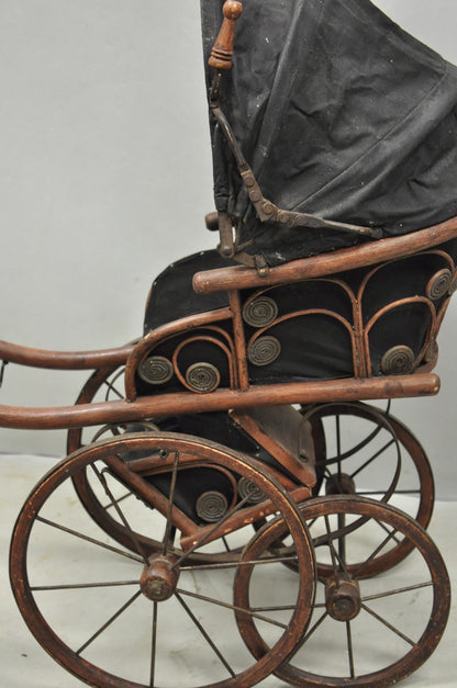 Antique Victorian Bentwood Small Child Size Decorative Baby Buggy Carriage