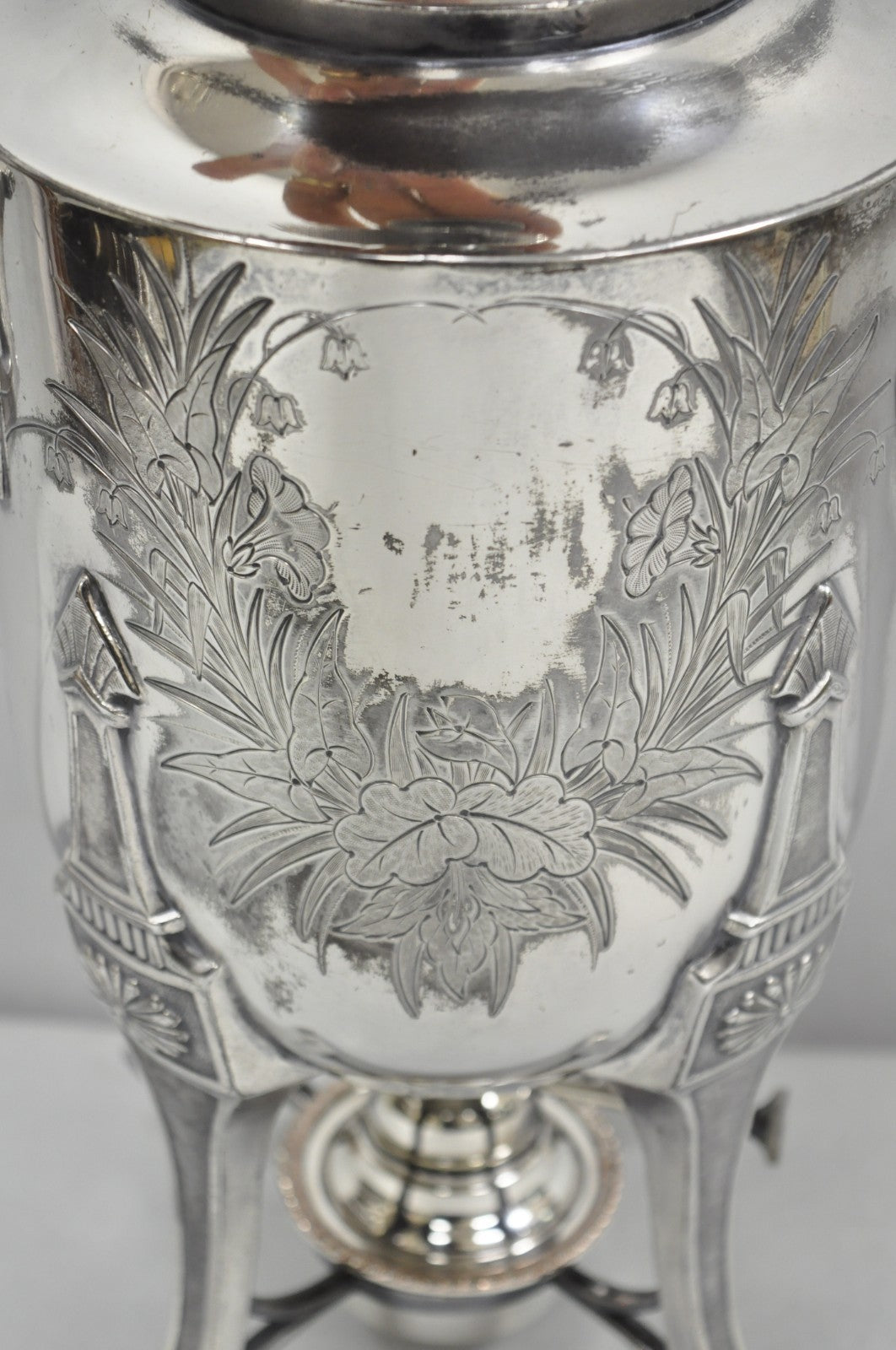 Antique Victorian Silver Plated Floral Engraved Coffee Samovar by Lucius Hart