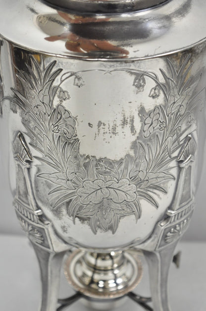 Antique Victorian Silver Plated Floral Engraved Coffee Samovar by Lucius Hart
