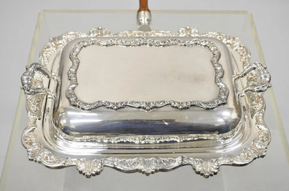 Vintage Poole Silver Co Victorian Silver Plated Serving Platter w/ Wooden Handle