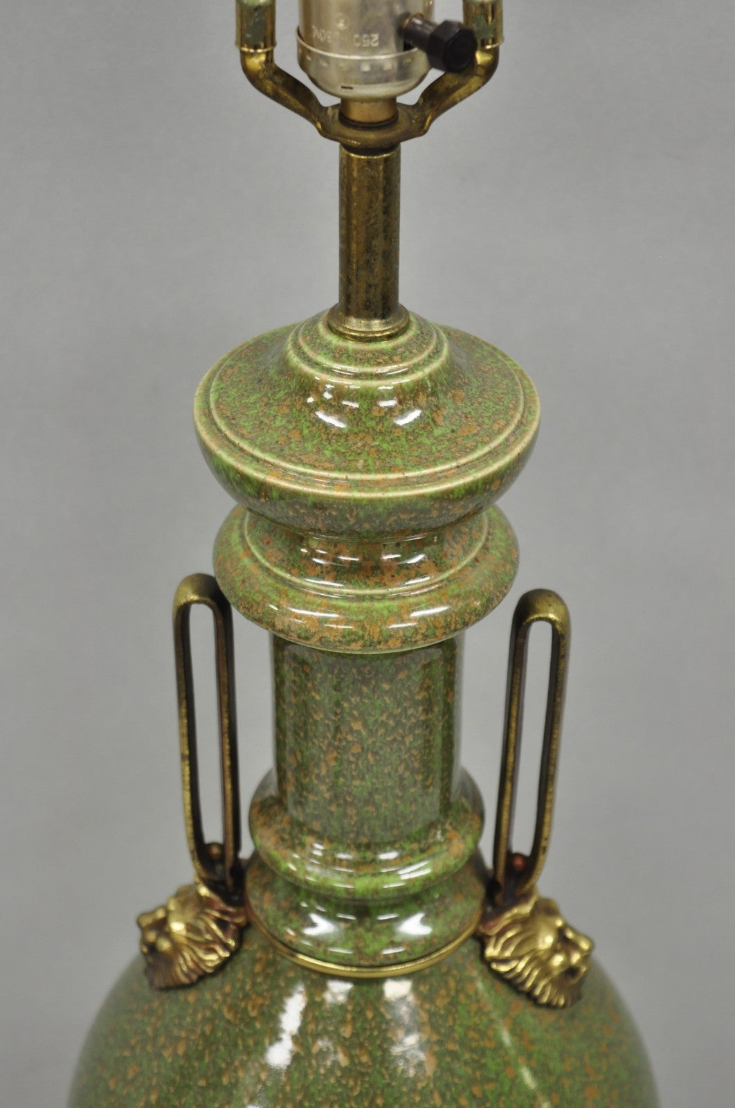 Vintage French Neoclassical Style Green Porcelain James Mont Style Table Lamp