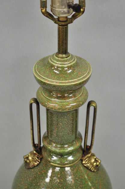 Vintage French Neoclassical Style Green Porcelain James Mont Style Table Lamp