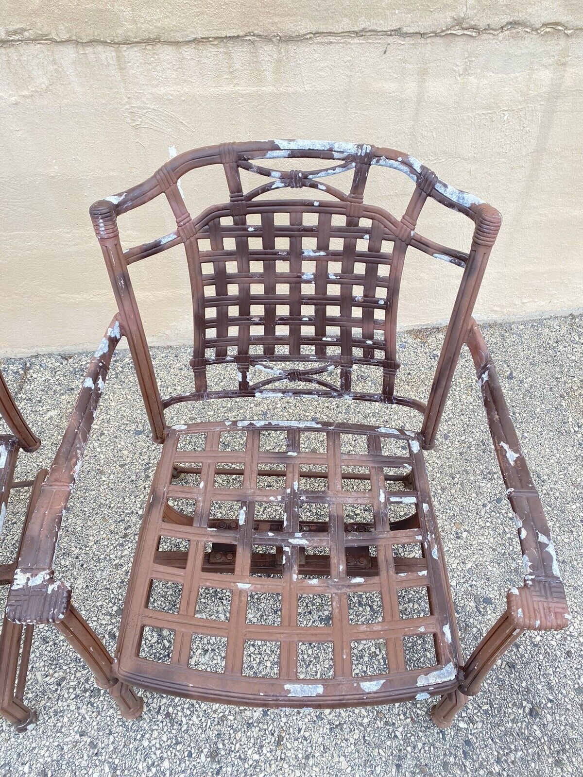 Cast Aluminum Basket Weave Lattice Patio Outdoor Rocking Lounge Chairs - a Pair