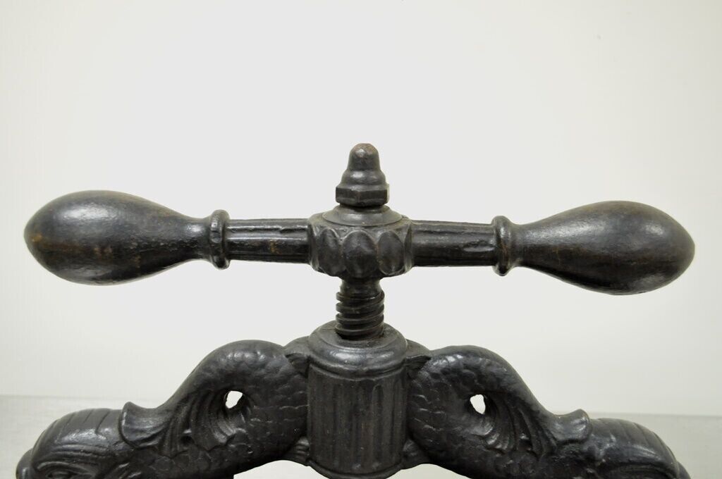 Antique 19th C. Cast Iron Classical Figural Dolphin Victorian Book Press