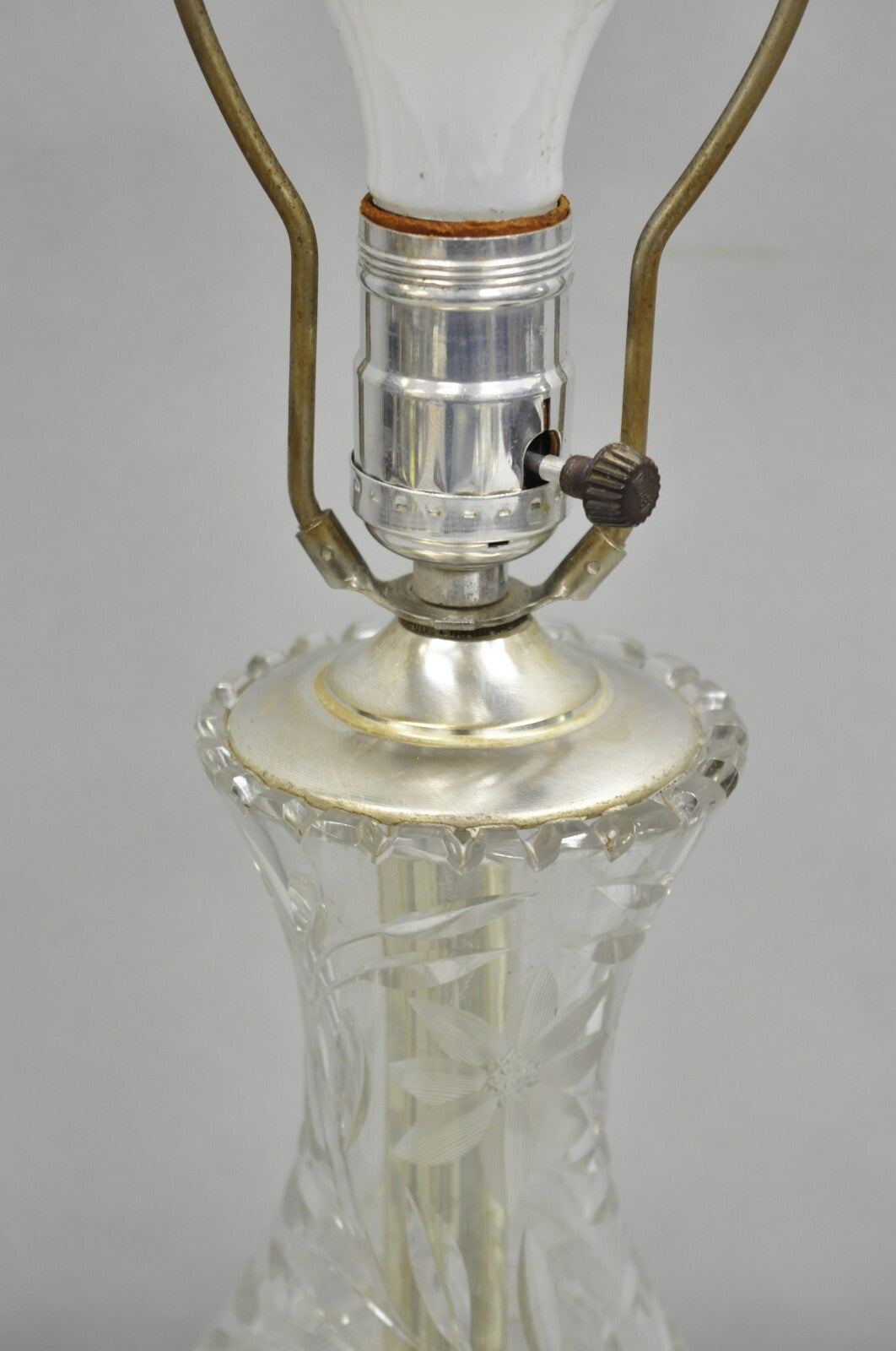 Antique Victorian Cut Glass Silver Plated Small Boudoir Vanity Table Lamp