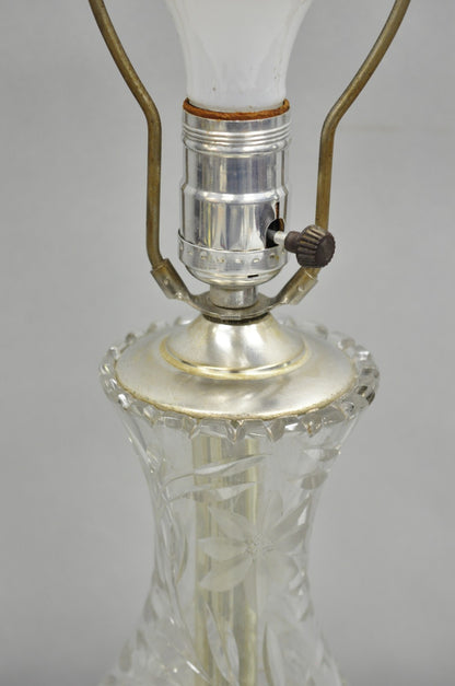 Antique Victorian Cut Glass Silver Plated Small Boudoir Vanity Table Lamp