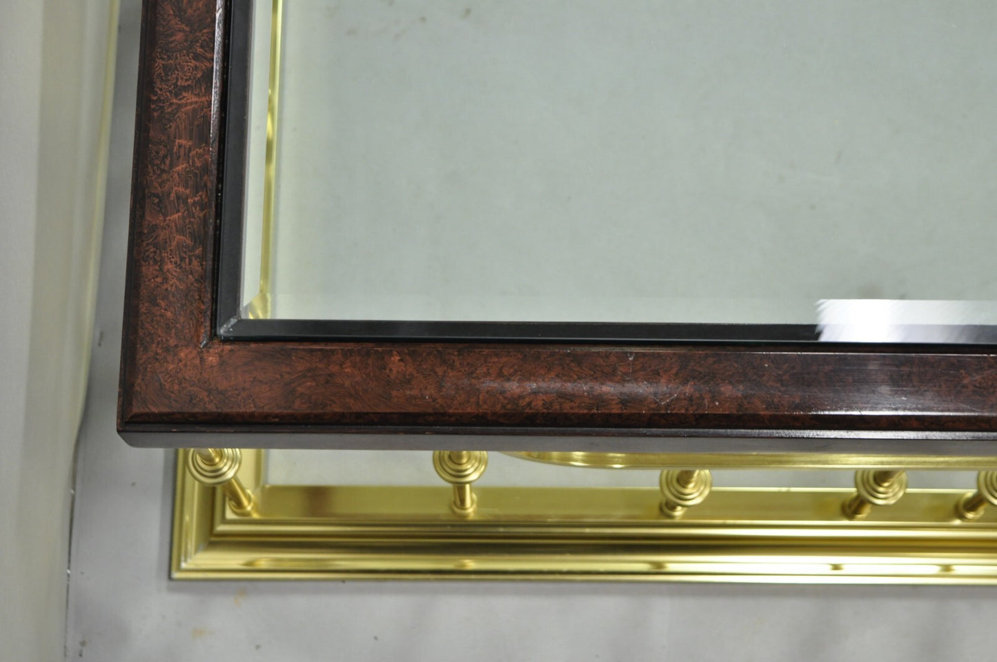 Vintage Erwin Lambeth Burl Walnut Brass Fireplace Fender 42" Square Coffee Table