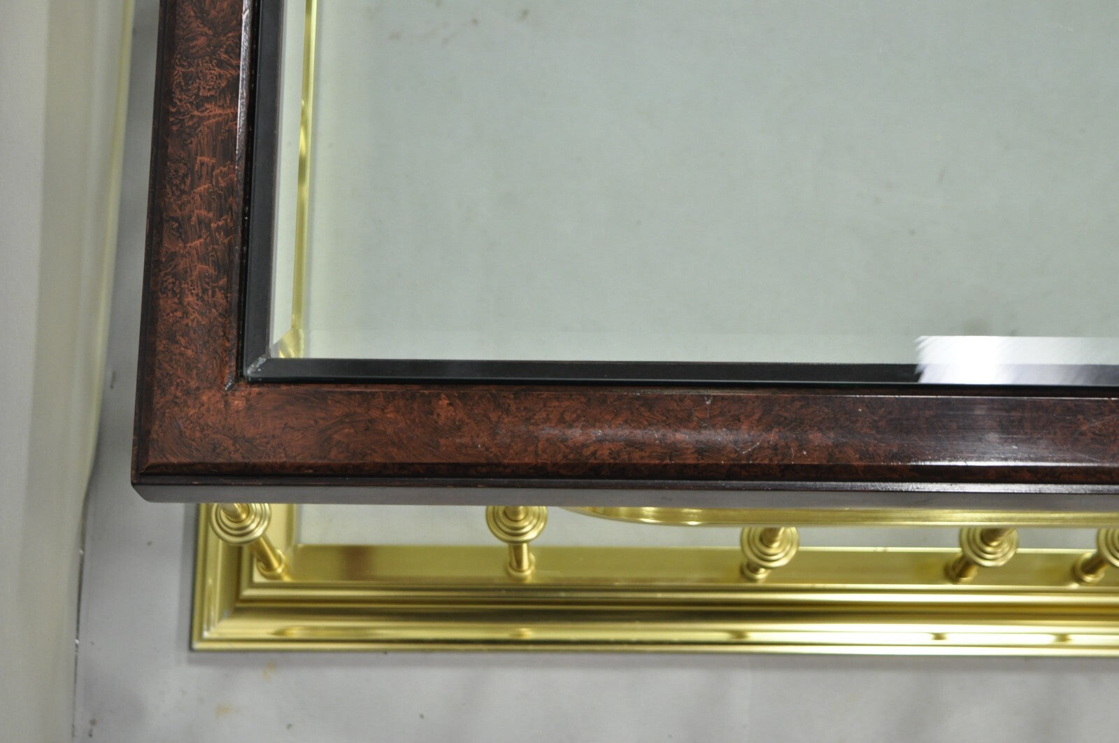 Vintage Erwin Lambeth Burl Walnut Brass Fireplace Fender 42" Square Coffee Table