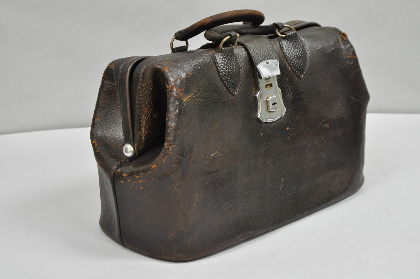 Vintage Art Deco Brown Cowhide Leather Doctor's Bag by Kruse