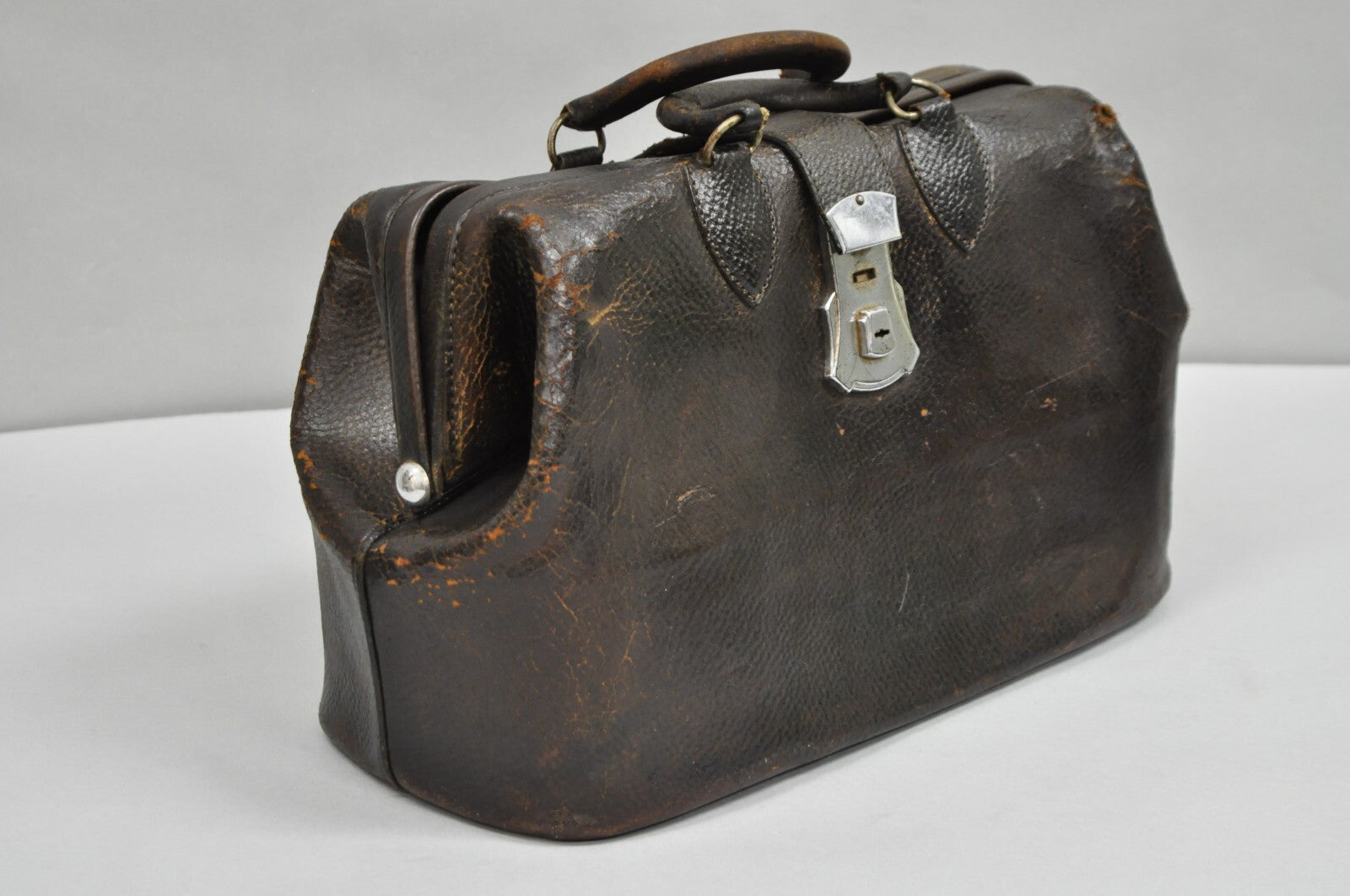 Vintage Art Deco Brown Cowhide Leather Doctor's Bag by Kruse