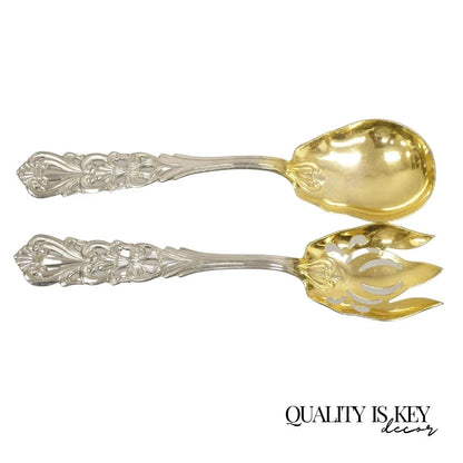 Vintage Italian Baroque Style EPNS Silver & Gold Plated Serving Spoon & Fork Set