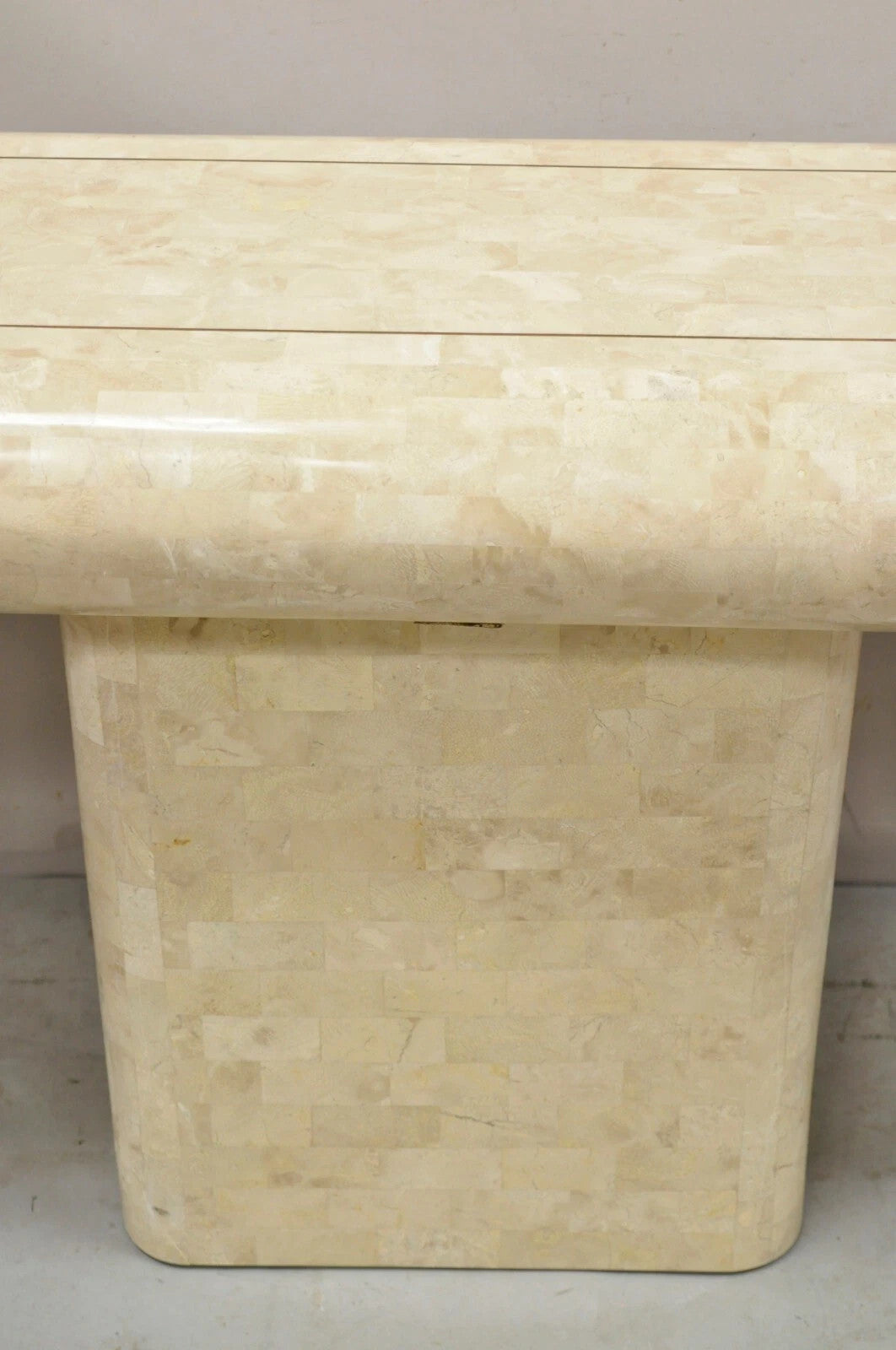 Vintage Maitland Smith Tessellated Stone Inlay Modern Pedestal Console Table