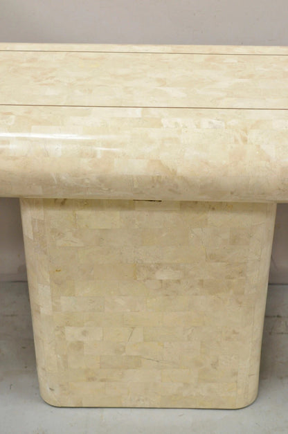 Vintage Maitland Smith Tessellated Stone Inlay Modern Pedestal Console Table