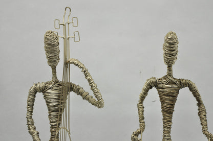 Vintage Mid Century Modern Brutalist Wire Musician Band Figure Sculpture - 2 Pc
