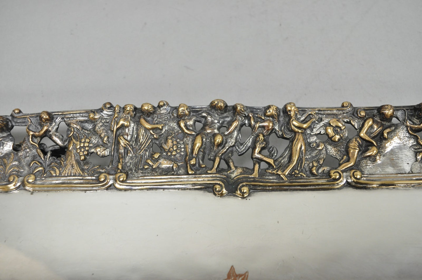 French Renaissance Bacchanal Scene Silver Plated Bacchus Figural Platter Tray