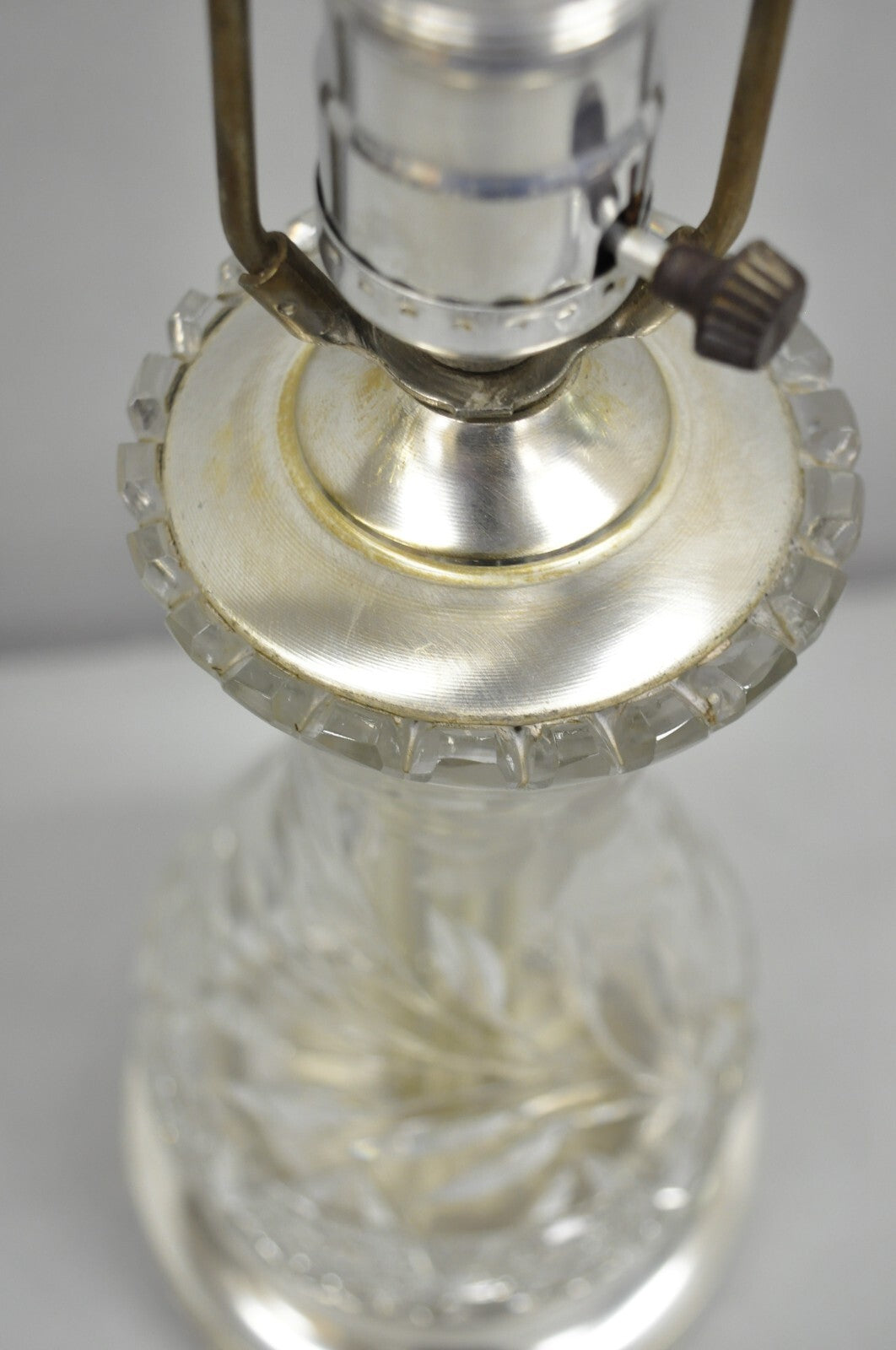 Antique Victorian Cut Glass Silver Plated Small Boudoir Vanity Table Lamp