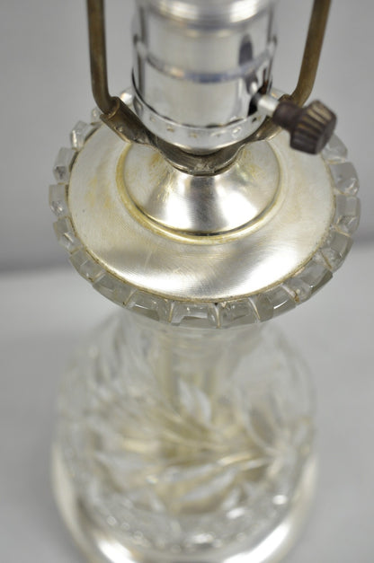 Antique Victorian Cut Glass Silver Plated Small Boudoir Vanity Table Lamp