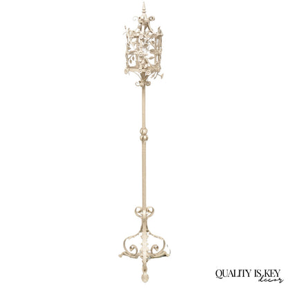 Antique French Renaissance Art Nouveau Iron Floral Lantern Pole Floor Lamp