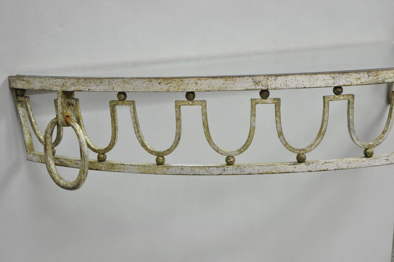 Italian Neoclassical Hollywood Regency Silver Gilt Iron Wall Mount Console Table
