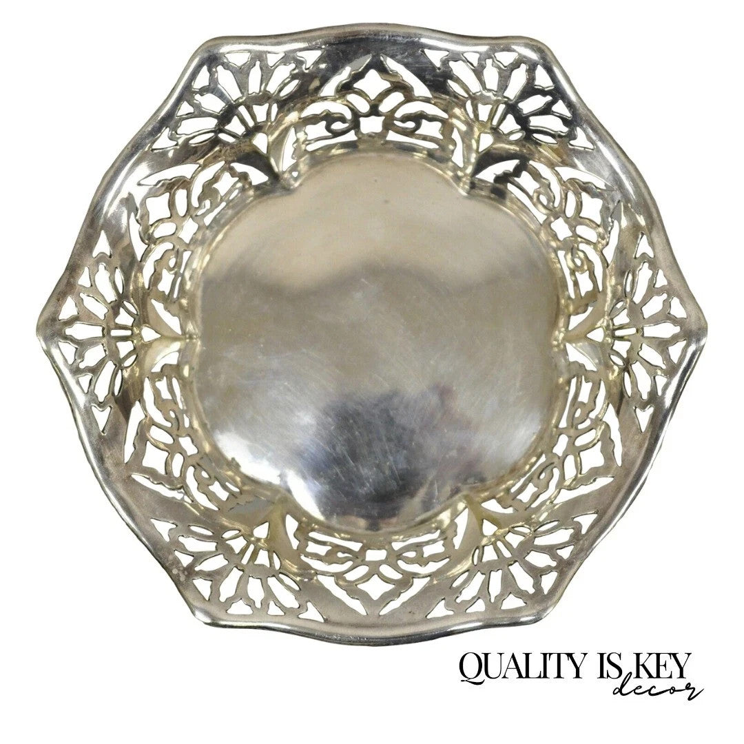 Vintage TBB England Victorian Silver Plated Small Pierced Trinket Nut Dish Bowl