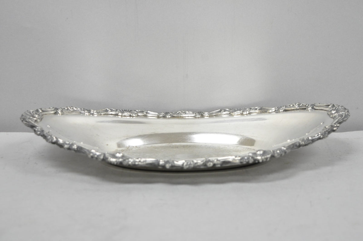 Vintage Victorian Style Silver Plated Oval 13.5" Trinket Serving Dish (C)