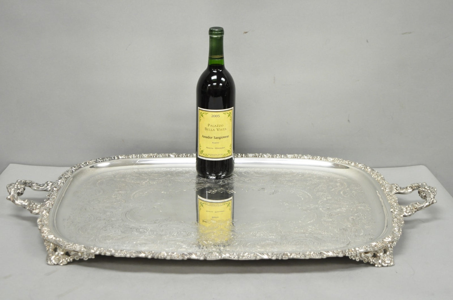 Antique E.G. Webster & Son Victorian Silver Plated Floral Repousse Serving Tray