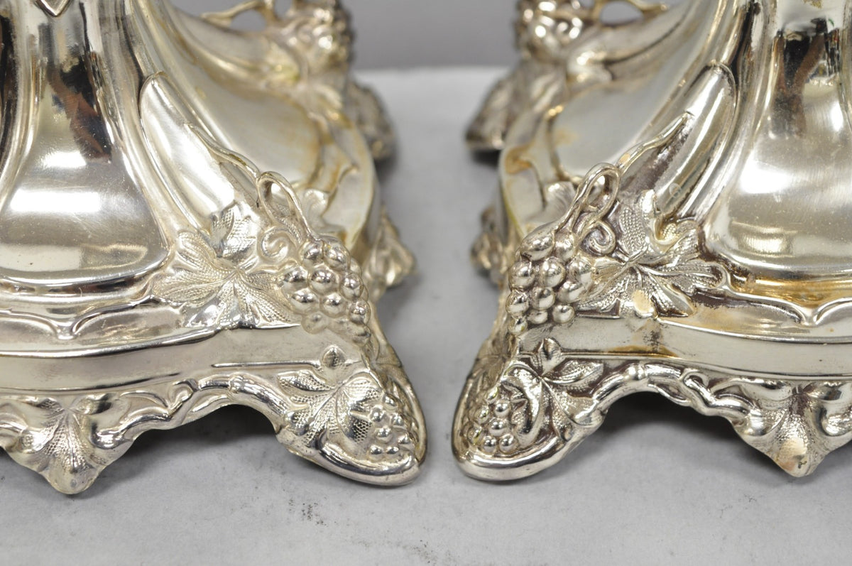 Antique Silver Plated Warsaw Imperial Russia 12" Candlestick Holders - a Pair