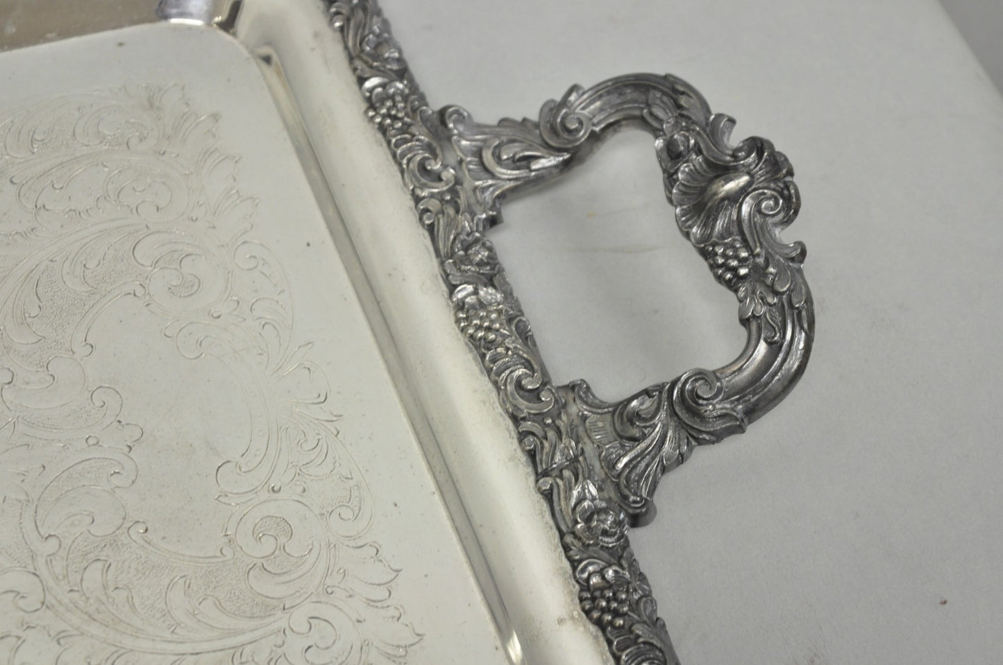 Vintage English Victorian Silver Plated Copper Narrow Serving Platter Bar Tray