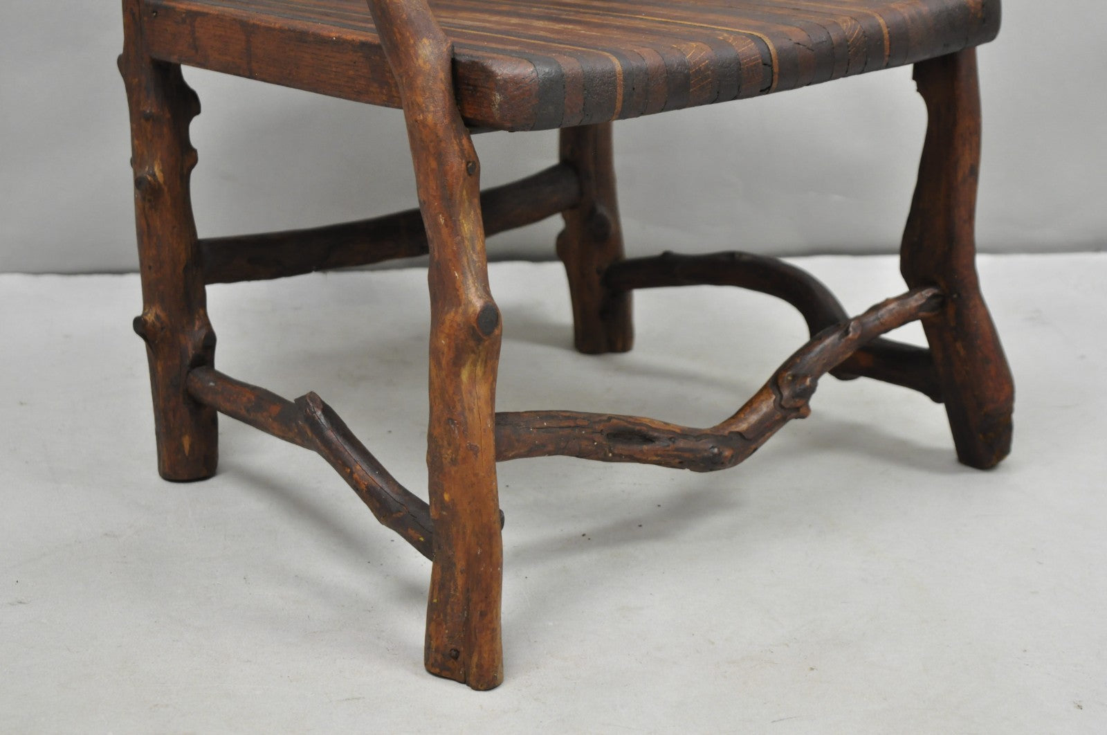 Antique Folk Art Handmade Wooden Twig Branch Adirondack Small Childs Chair