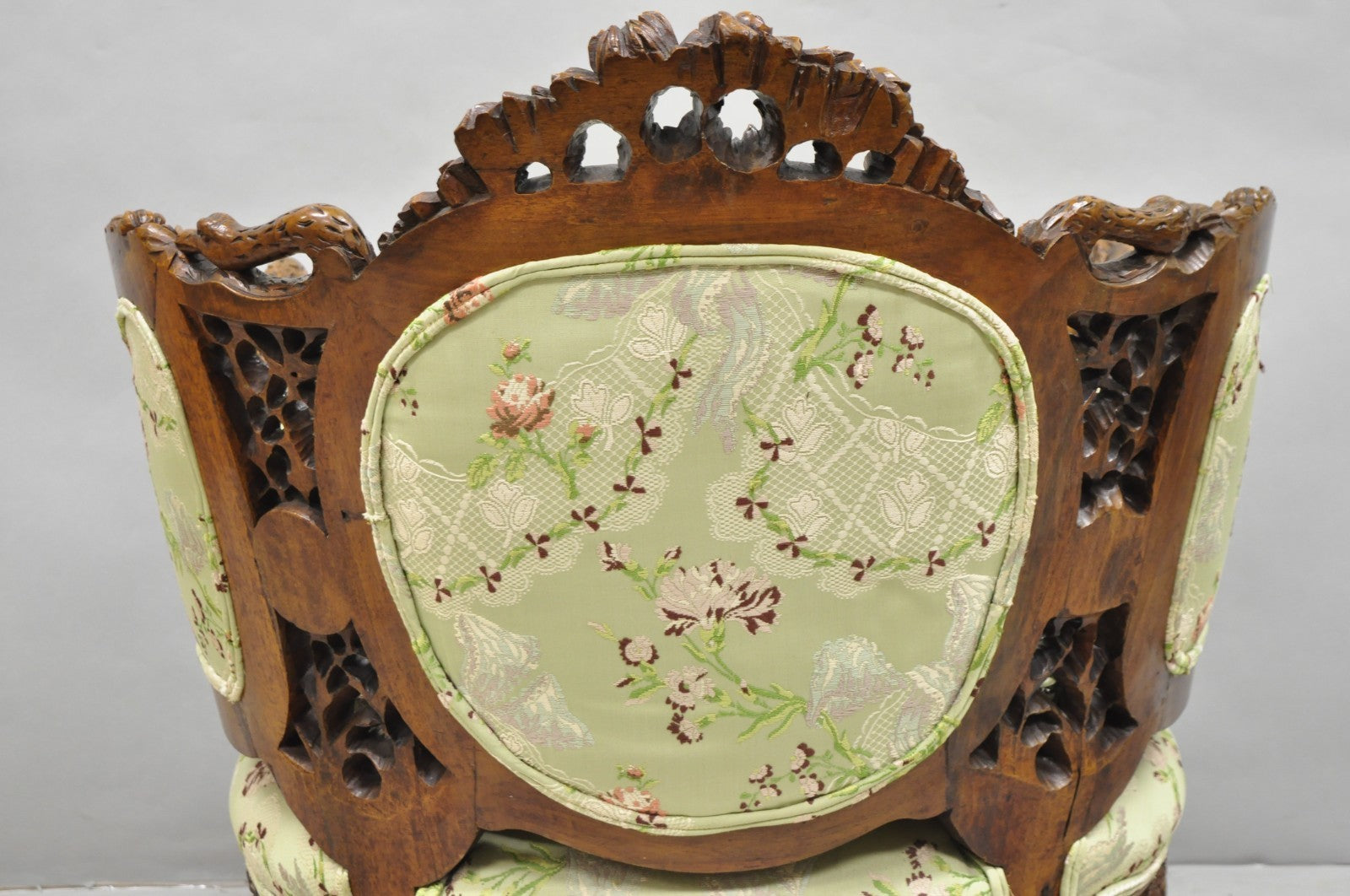 Antique Italian Regency Swan Carved Walnut French Victorian Club Lounge Chair