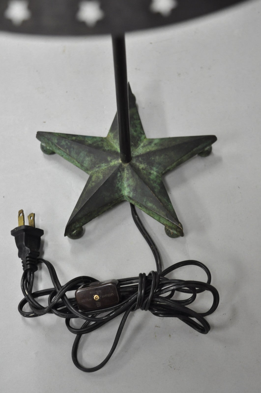 Brutalist Mid Century Modern Verdigris Green Bronze Star Cutout Small Table Lamp