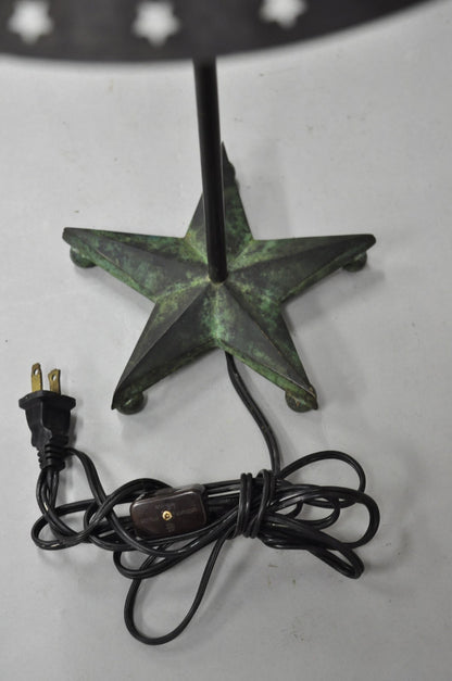 Brutalist Mid Century Modern Verdigris Green Bronze Star Cutout Small Table Lamp