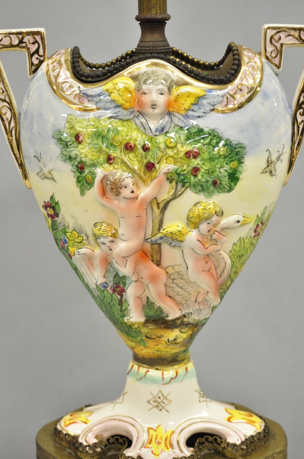 Antique Italian Renaissance Capodimonte Porcelain Urn Figural Table Lamp