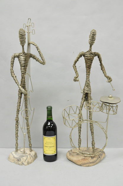 Vintage Mid Century Modern Brutalist Wire Musician Band Figure Sculpture - 2 Pc
