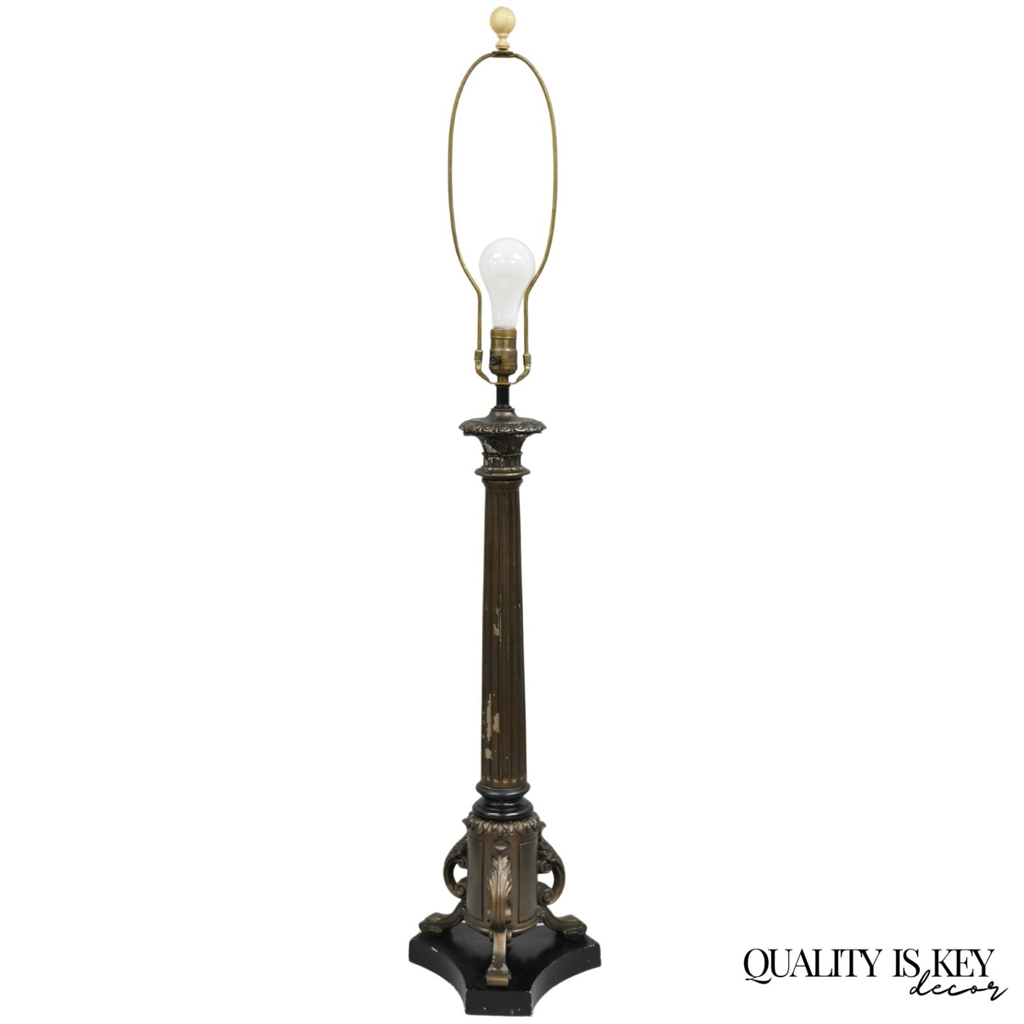 Vintage French Empire Tall Metal Bronze Finish Column Form Table Lamp