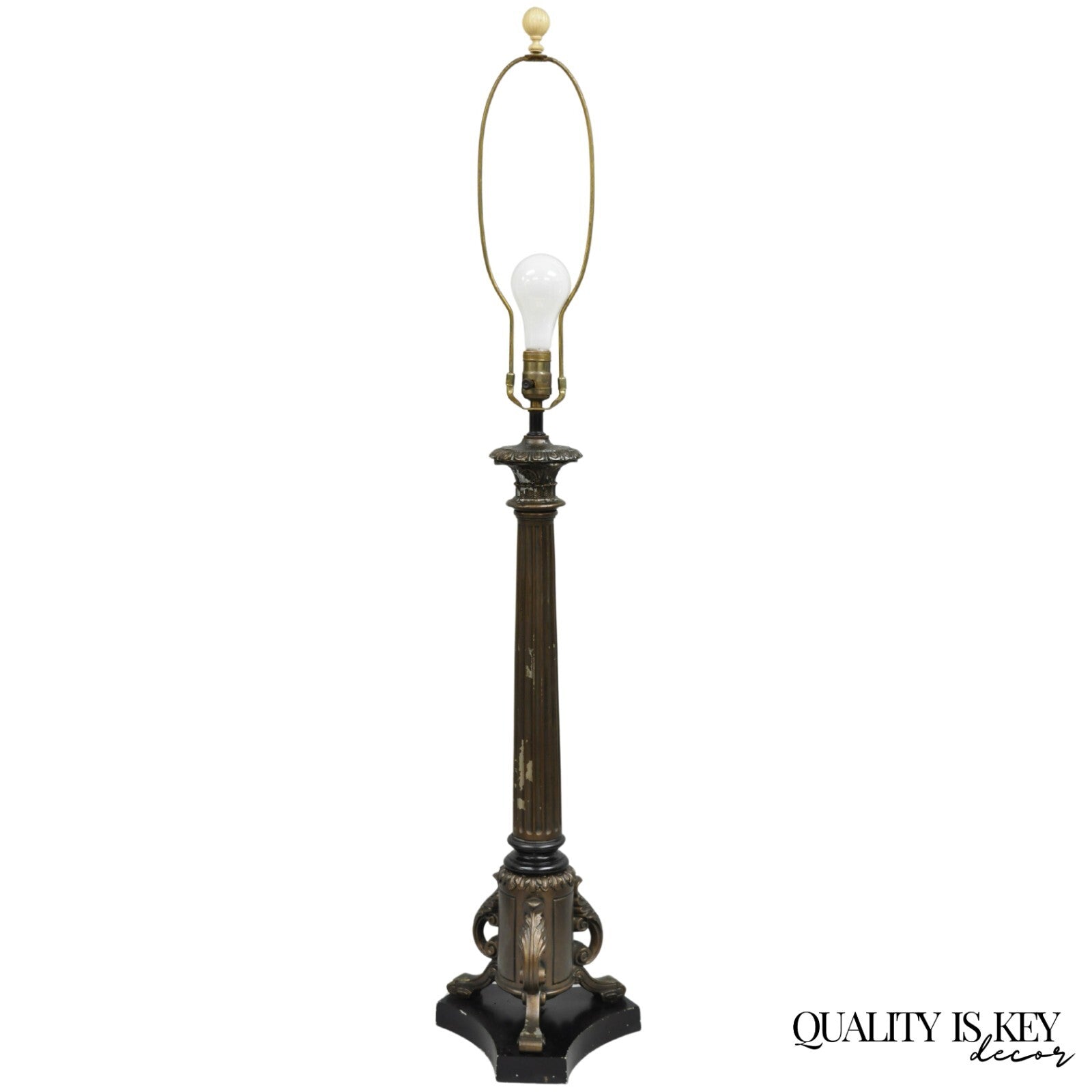 Vintage French Empire Tall Metal Bronze Finish Column Form Table Lamp