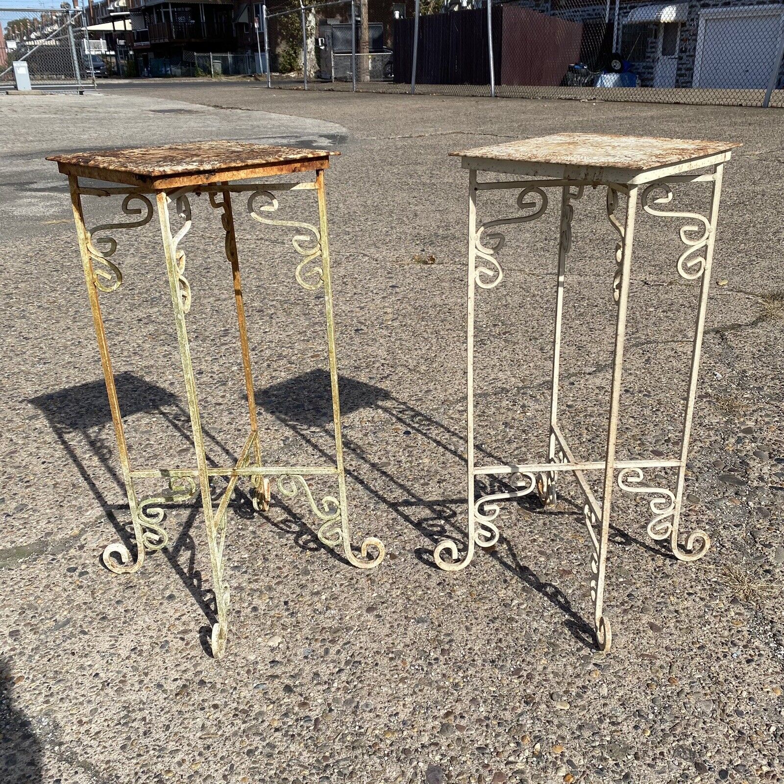 Metal Side Tables of Victorian Style Reclaimed Embossed Metal Celling Tin - Pair