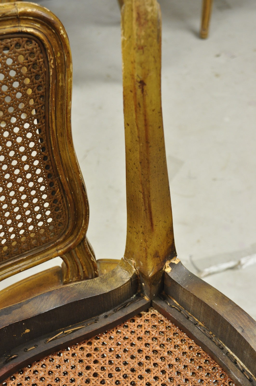Vintage French Provincial Louis XV Style Cane Dining Side Chairs - Set of 6