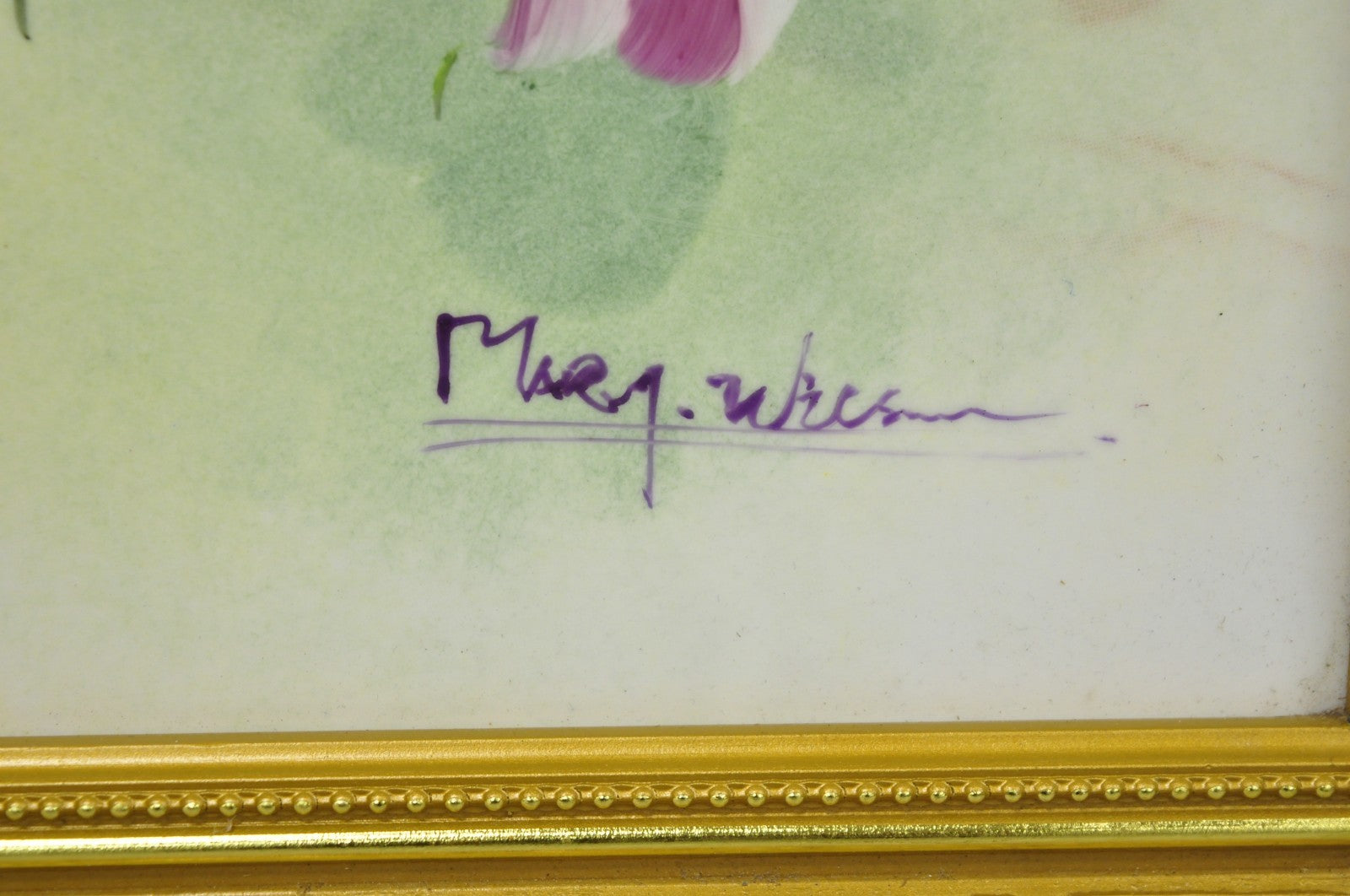 Mary Wilson French Hand Painted Porcelain Plaque Pink Rose Flower Painting (A)
