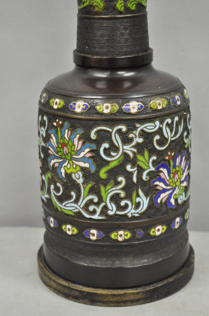 Antique Chinese Bronze Cloisonne Enameled  Champleve Chinoiserie Table Lamp