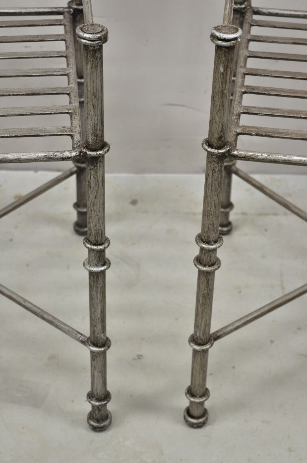 Pier 1 Medici Pewter Wrought Iron Dining Side Chairs - a Pair