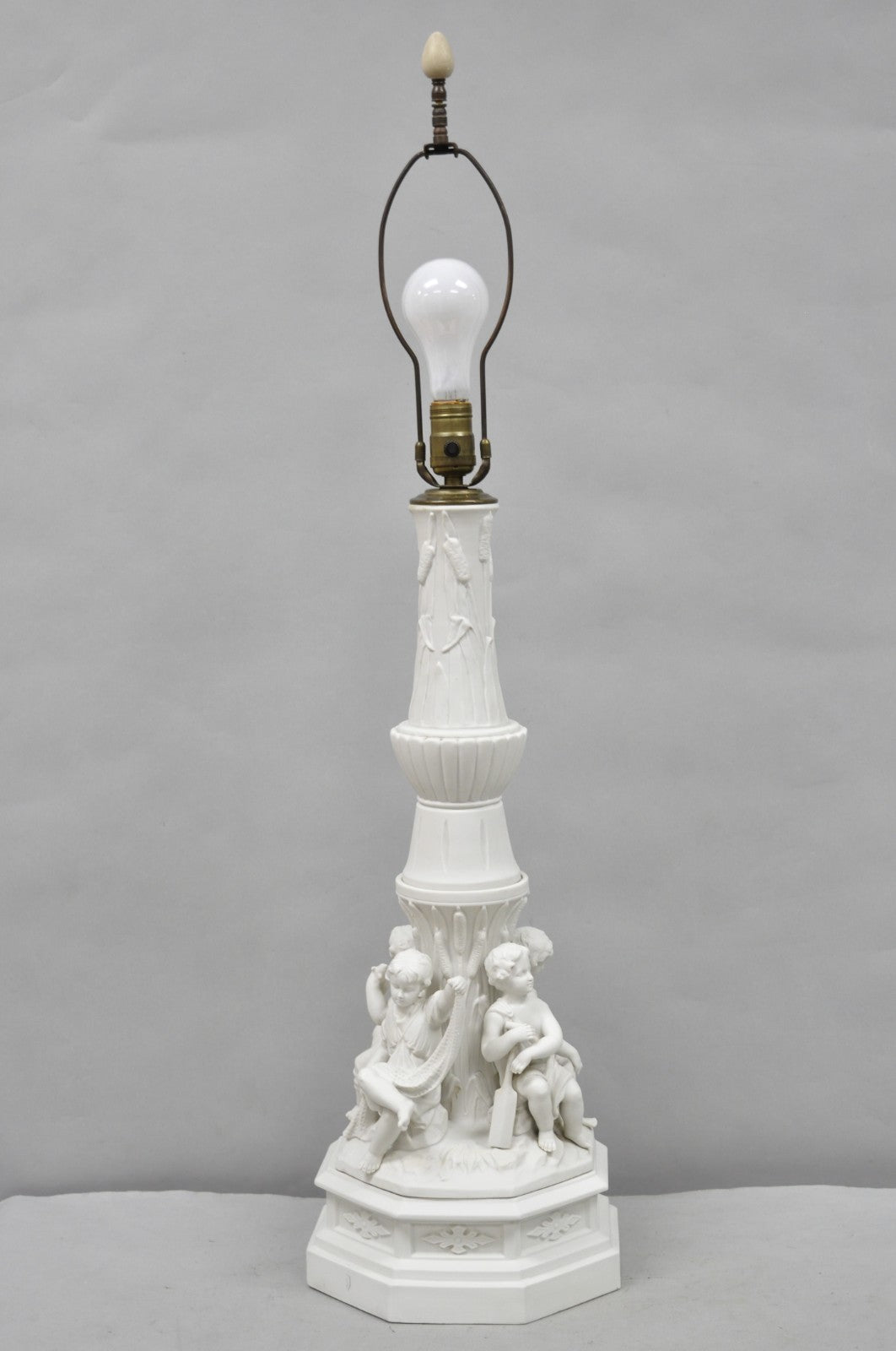 Vintage French Bisque White Porcelain Maritime Figural Cherubs Table Lamp